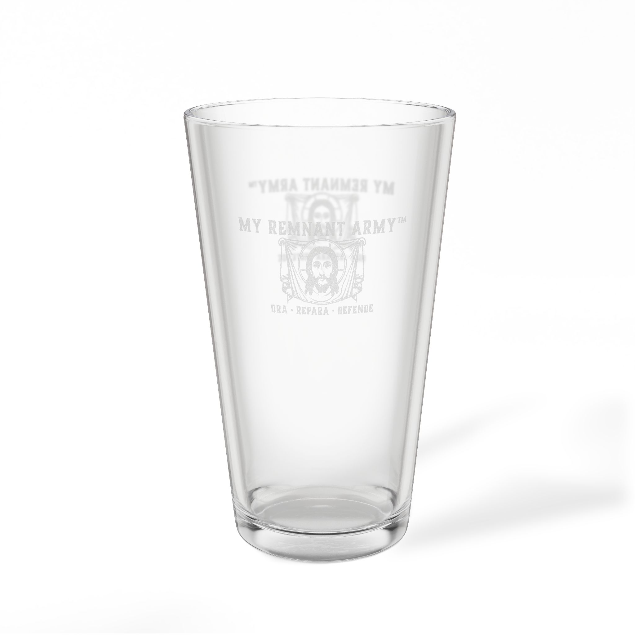 Engraved 16oz Pint Mixing Glass – 'My Remnant Army' Logo Bar Glass
