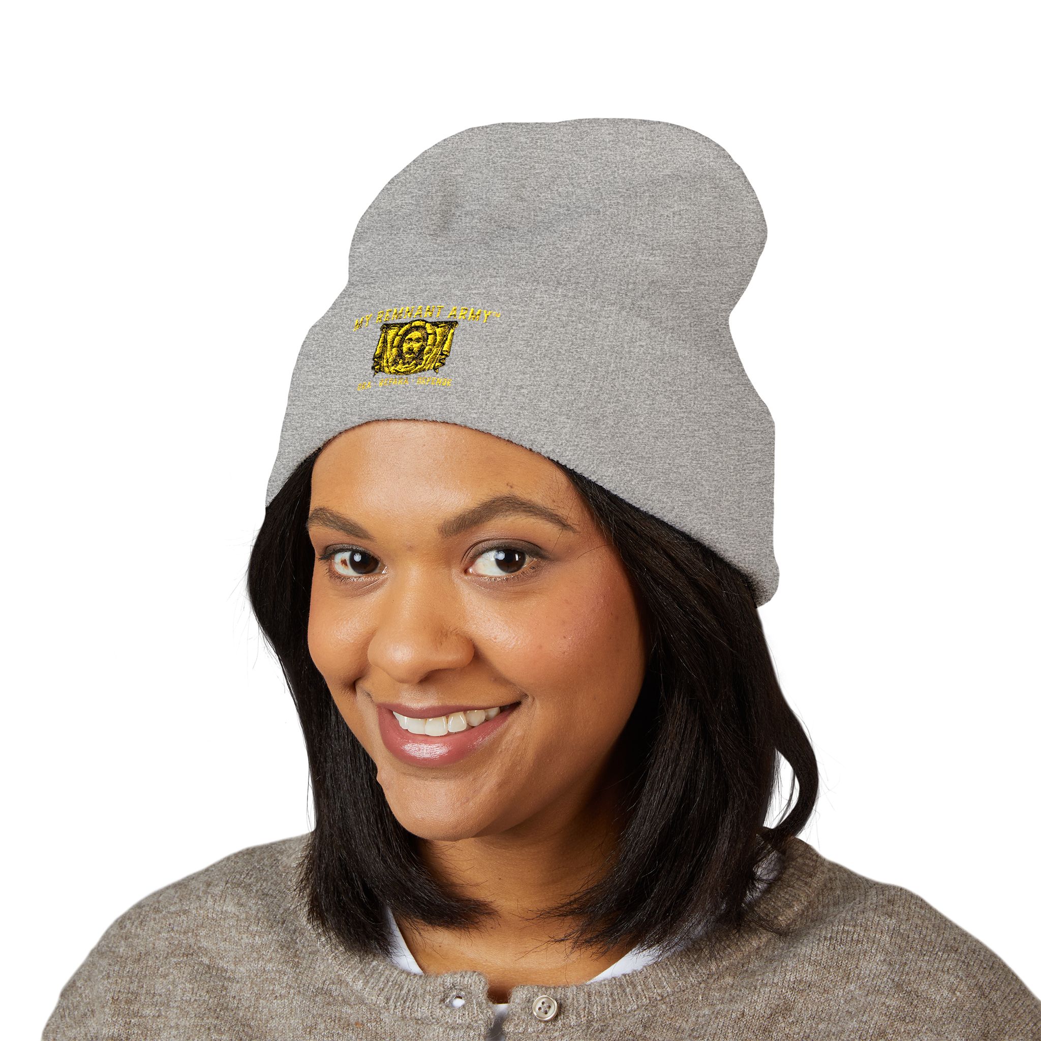Embroidered Gold Crest Beanie — Classic Cuffed Knit Hat - Image 23