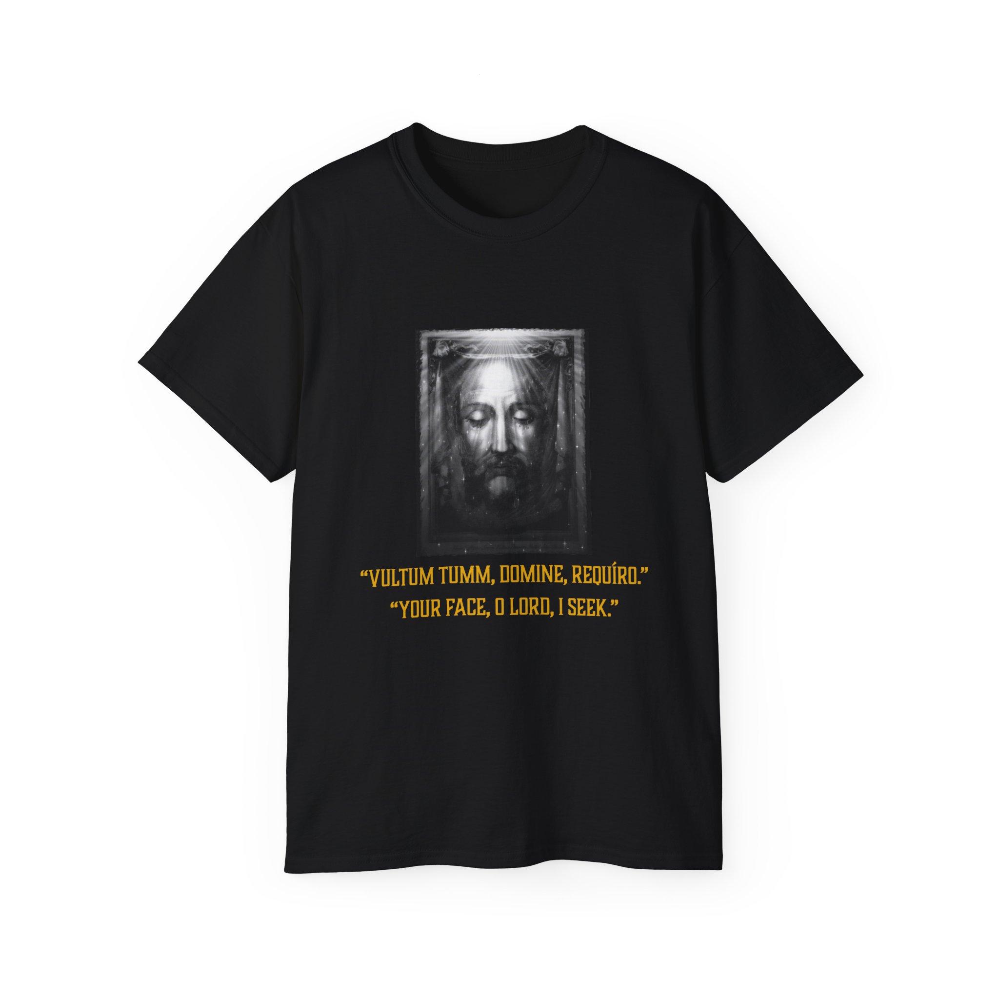 Holy Face Portrait Tee — Vintage Christ Image with Latin Quote - Image 5