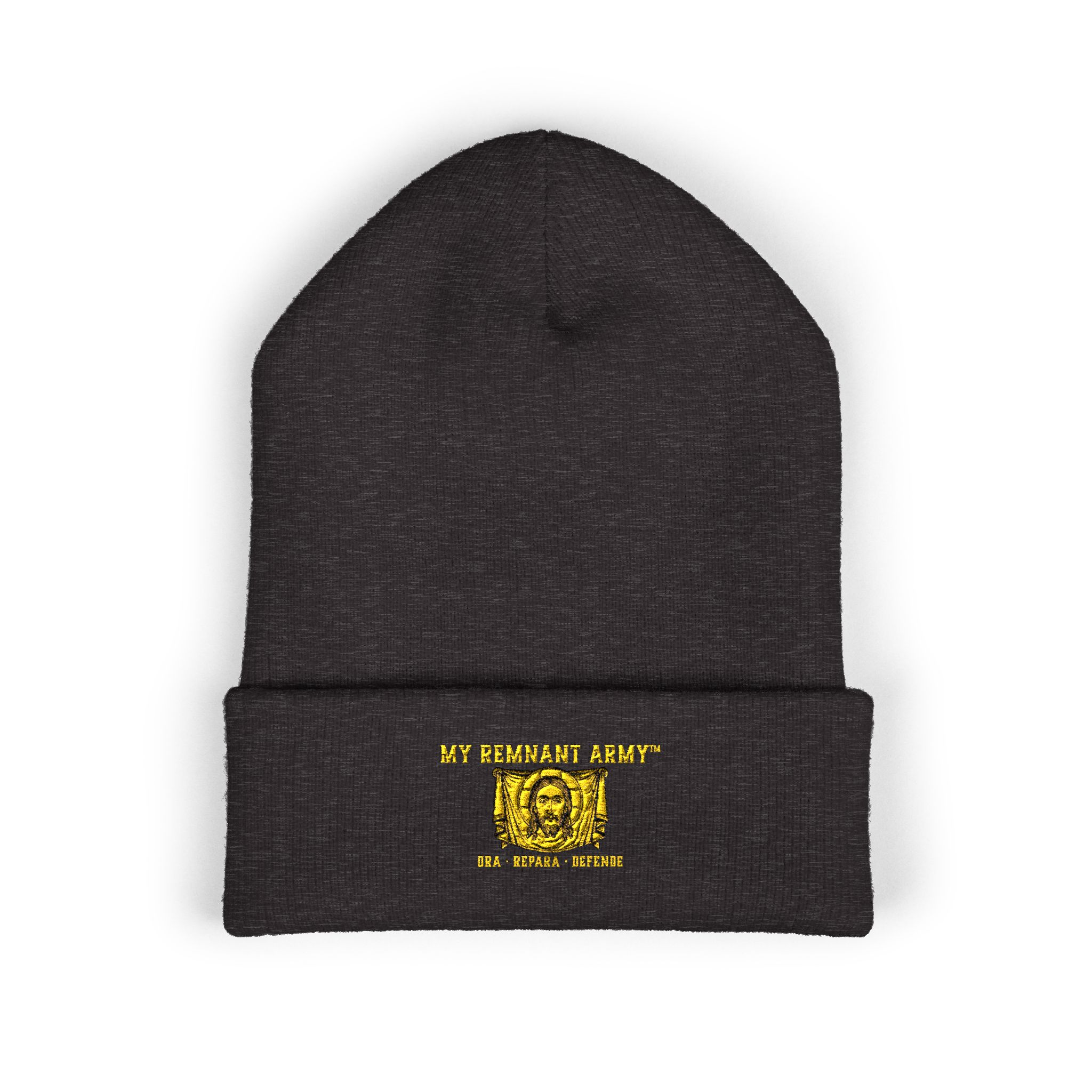 Embroidered Gold Crest Beanie — Classic Cuffed Knit Hat - Image 25