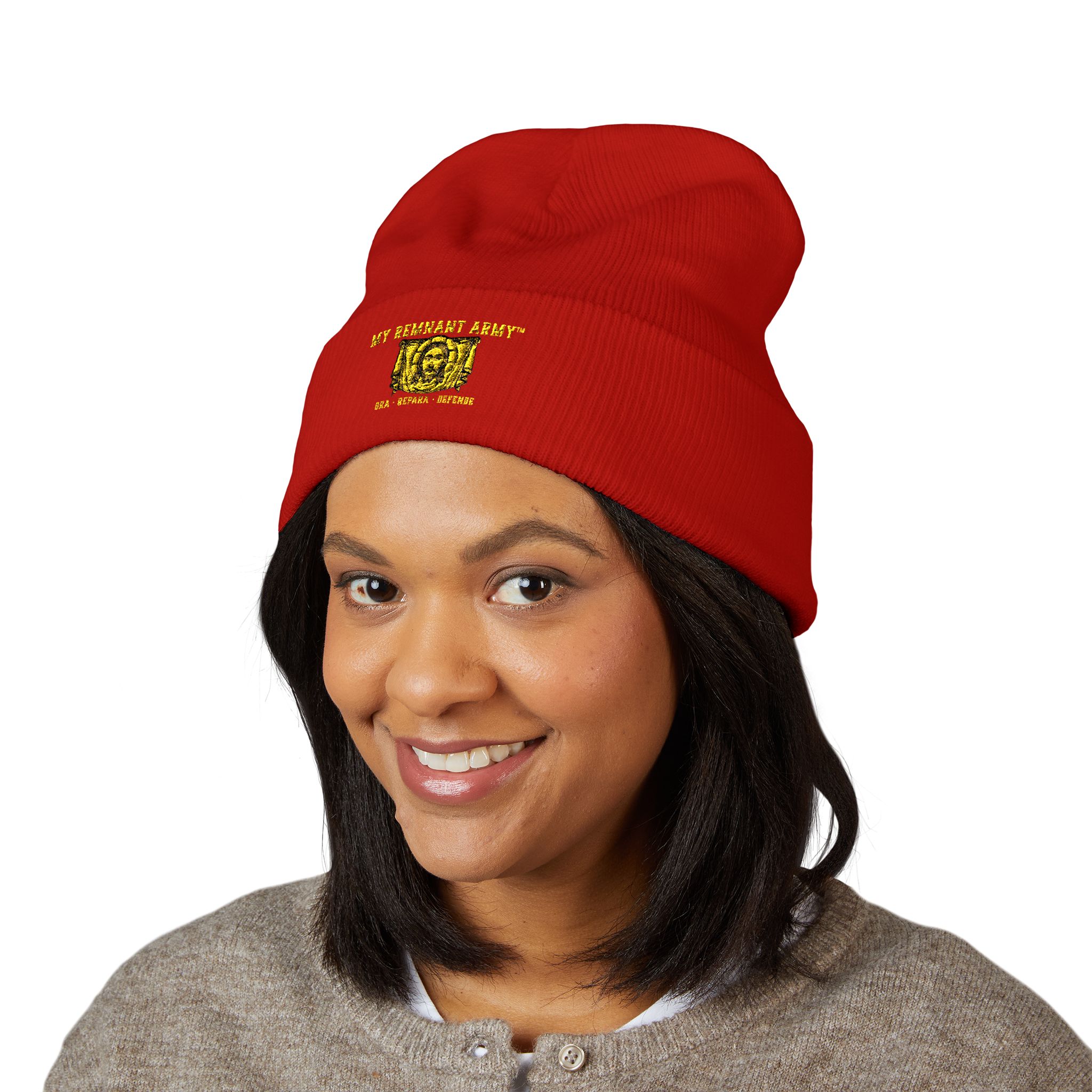 Embroidered Gold Crest Beanie — Classic Cuffed Knit Hat - Image 31