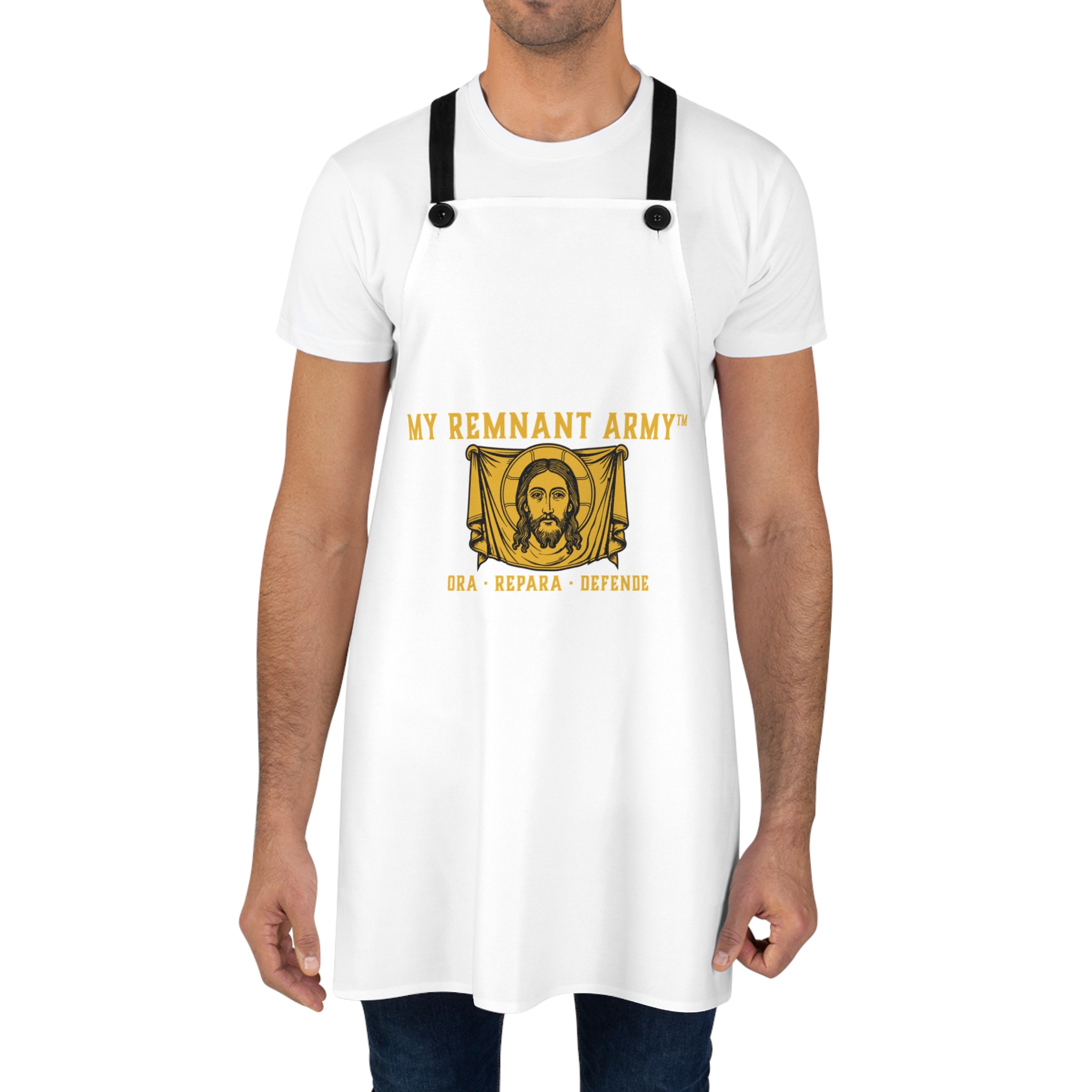 My Remnant Army Apron — 'Ora, Repara, Defende' Religious Kitchen Apron - Image 4