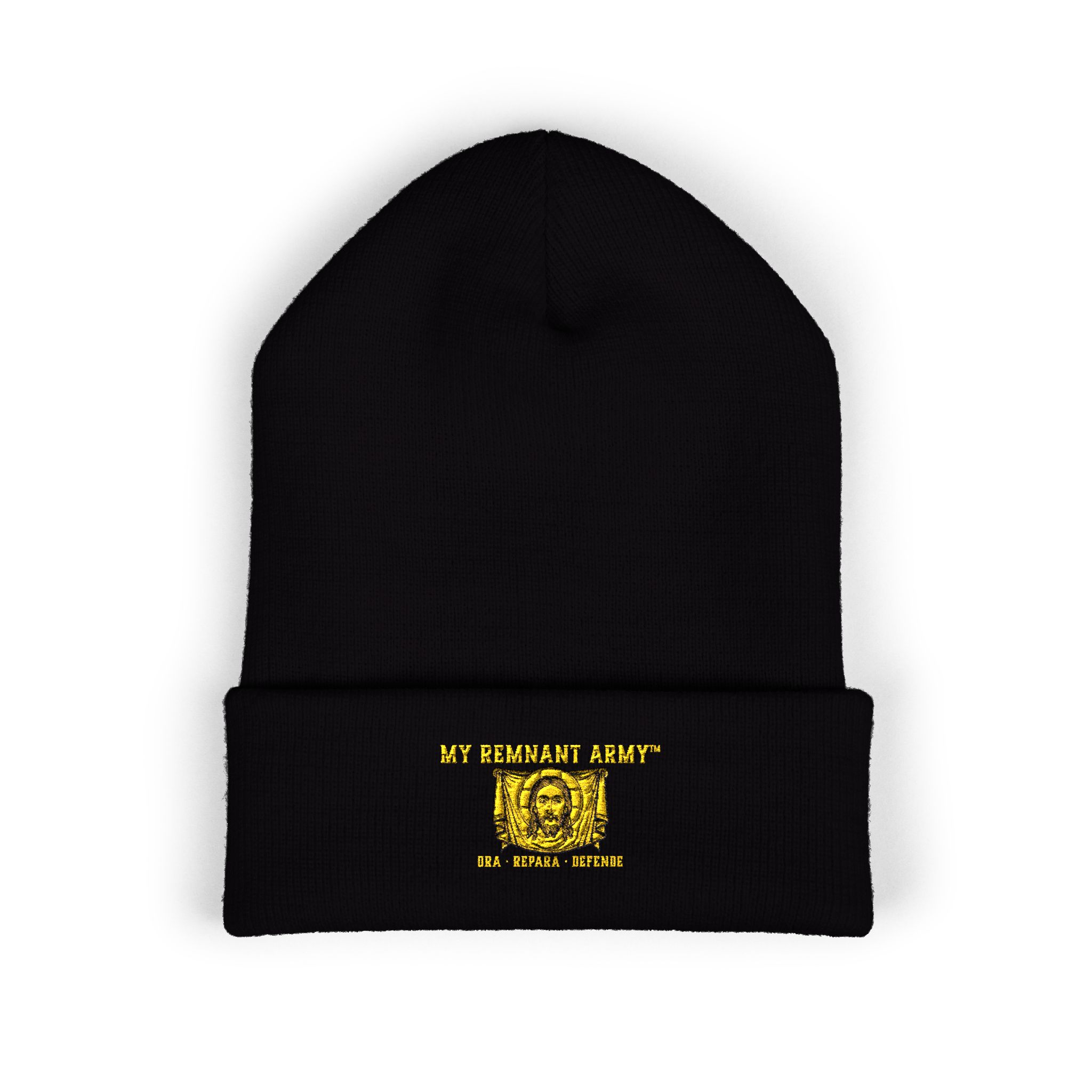 Embroidered Gold Crest Beanie — Classic Cuffed Knit Hat - Image 17