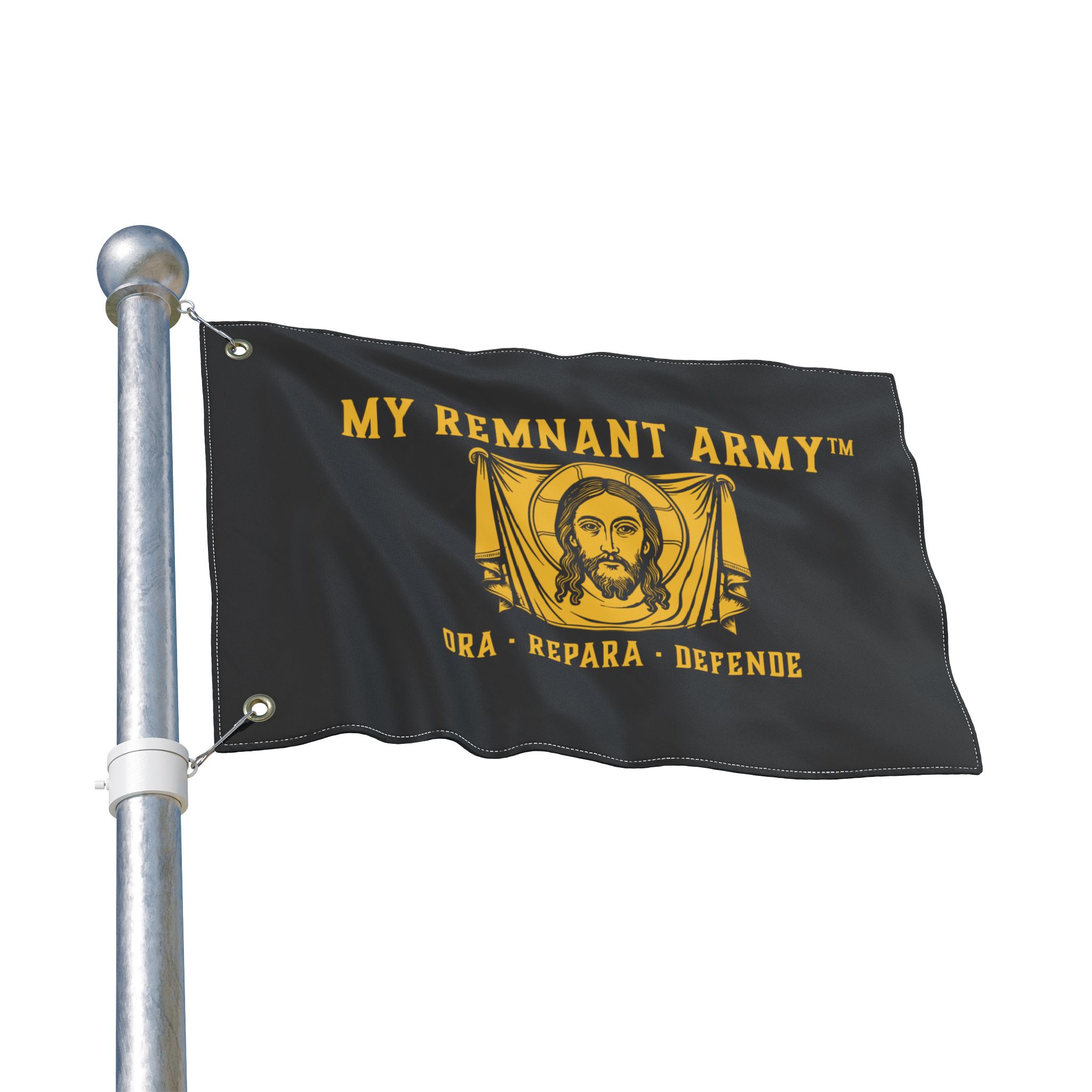 Double-Sided Flag — "My Remnant Army" Holy Face of Jesus / "Deus Vult" - Image 3