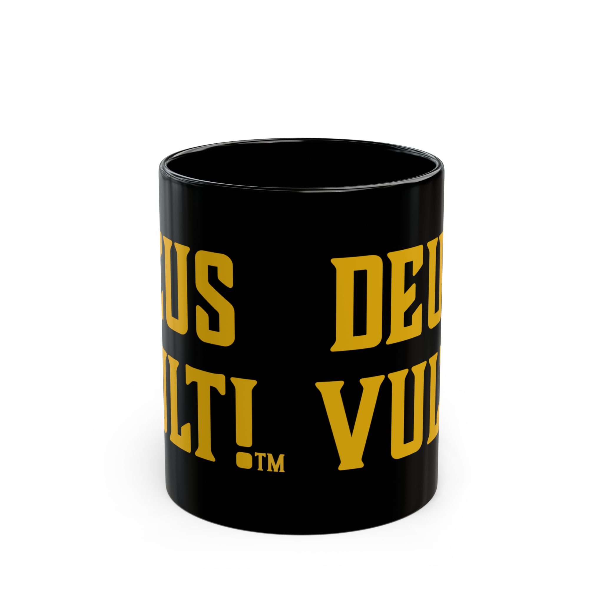 Deus Vult Coffee Mug — Black Gothic Latin Phrase Mug (11oz & 15oz)