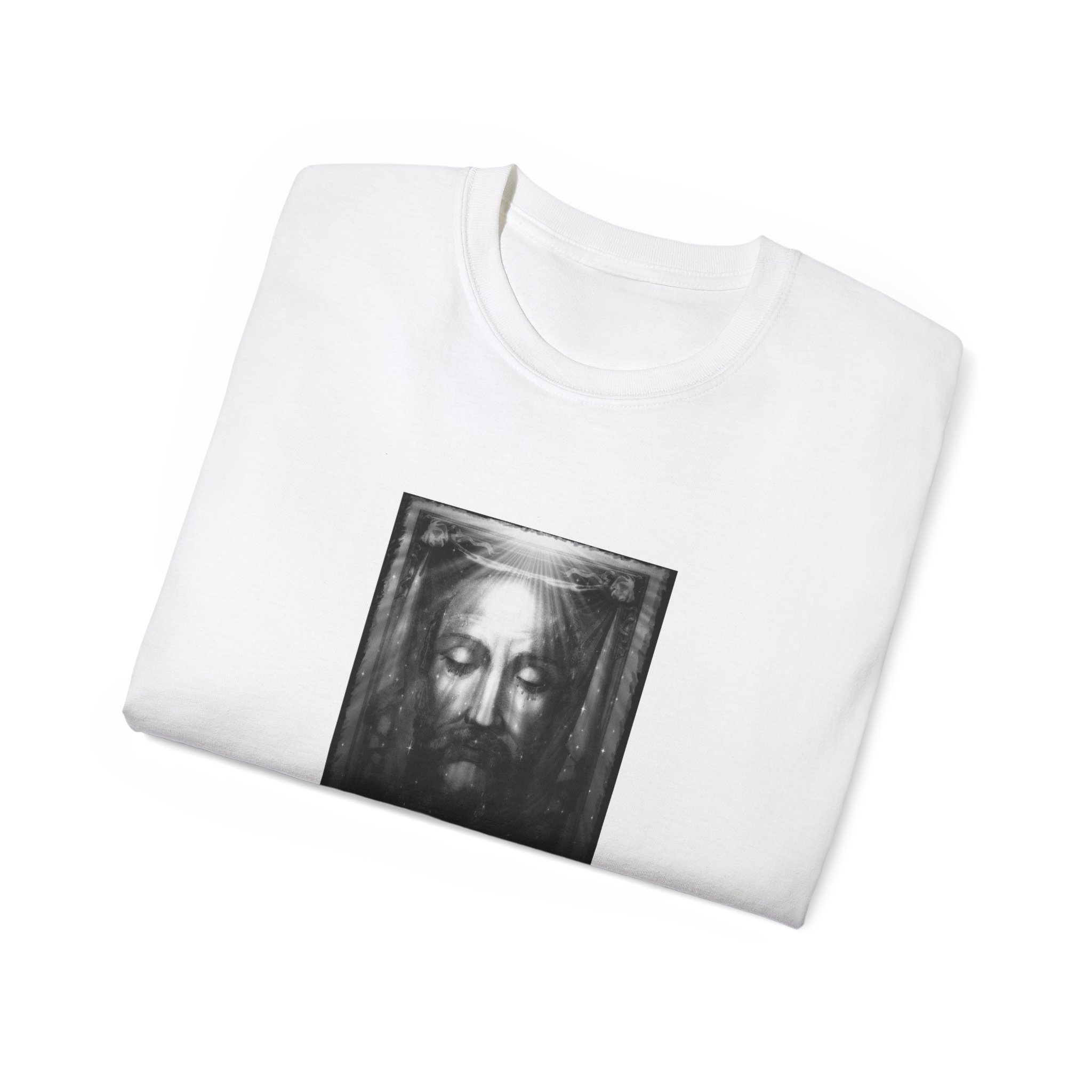 Holy Face Portrait Tee — Vintage Christ Image with Latin Quote - Image 4