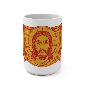 "Jesus Christ Conquers" Holy Face of Jesus Icon Mug — 15oz Coffee Cup