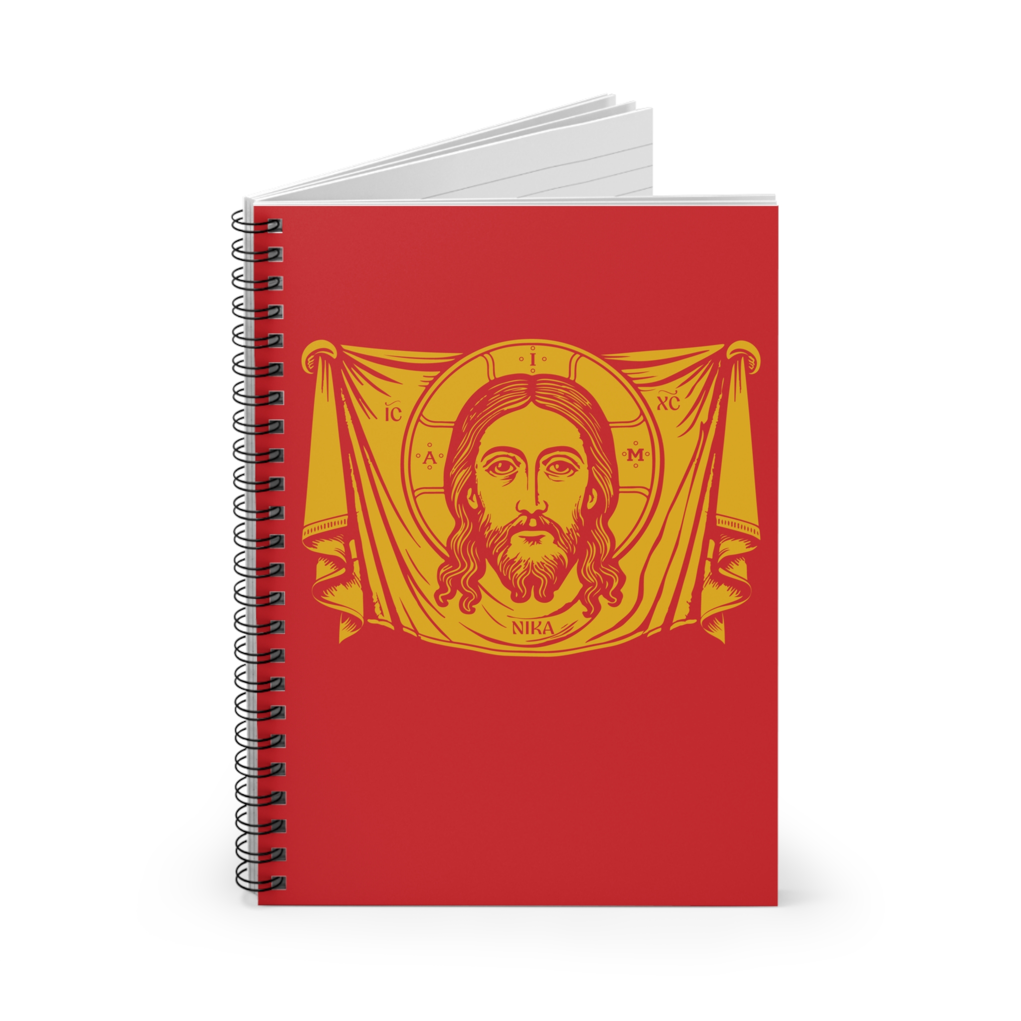Christian Icon Spiral Notebook — Holy Face Red & Gold Ruled Journal - Image 2