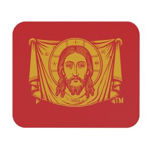 Christian Icon Mouse Pad — Gold Christ Pantocrator Design on Red