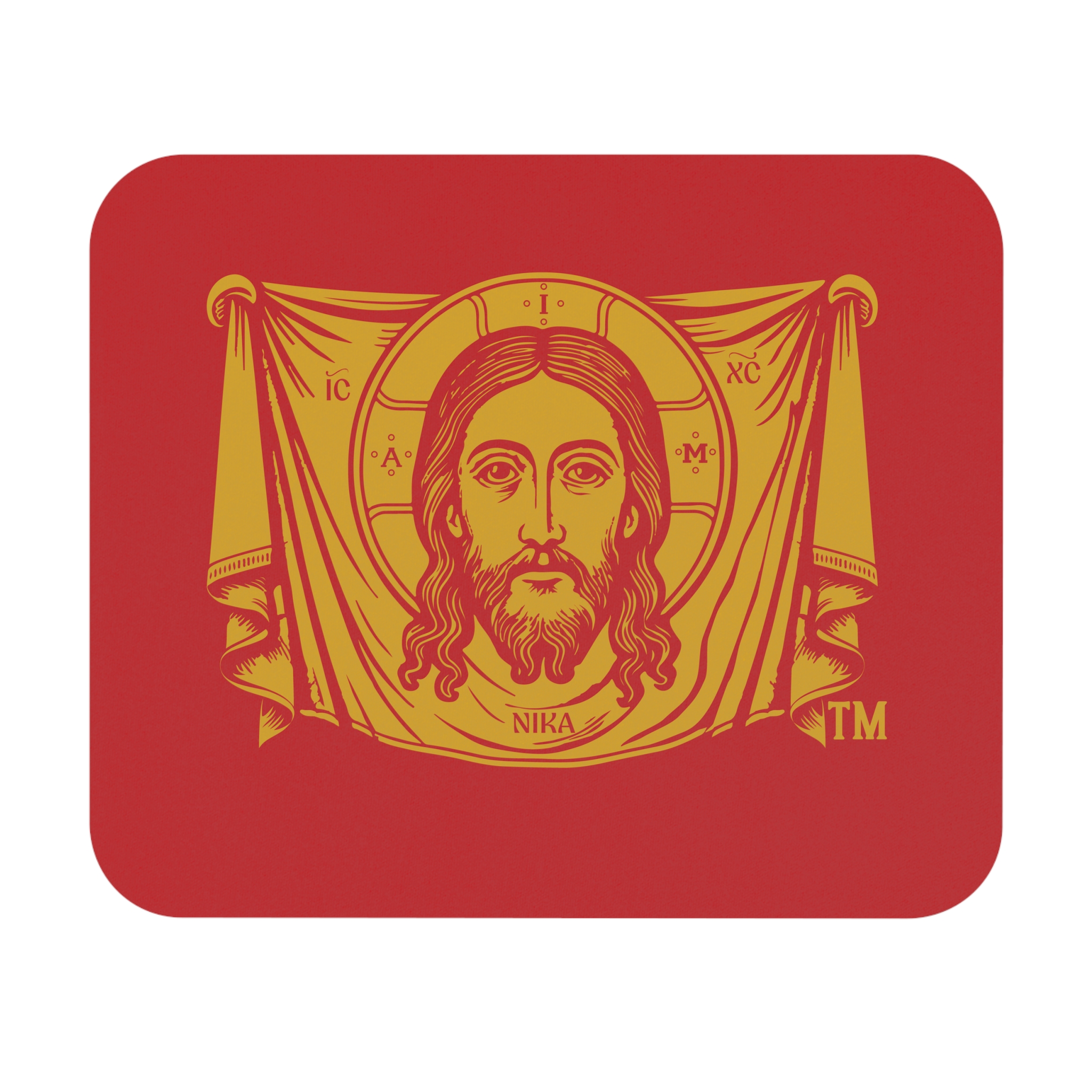 Christian Icon Mouse Pad — Gold Christ Pantocrator Design on Red