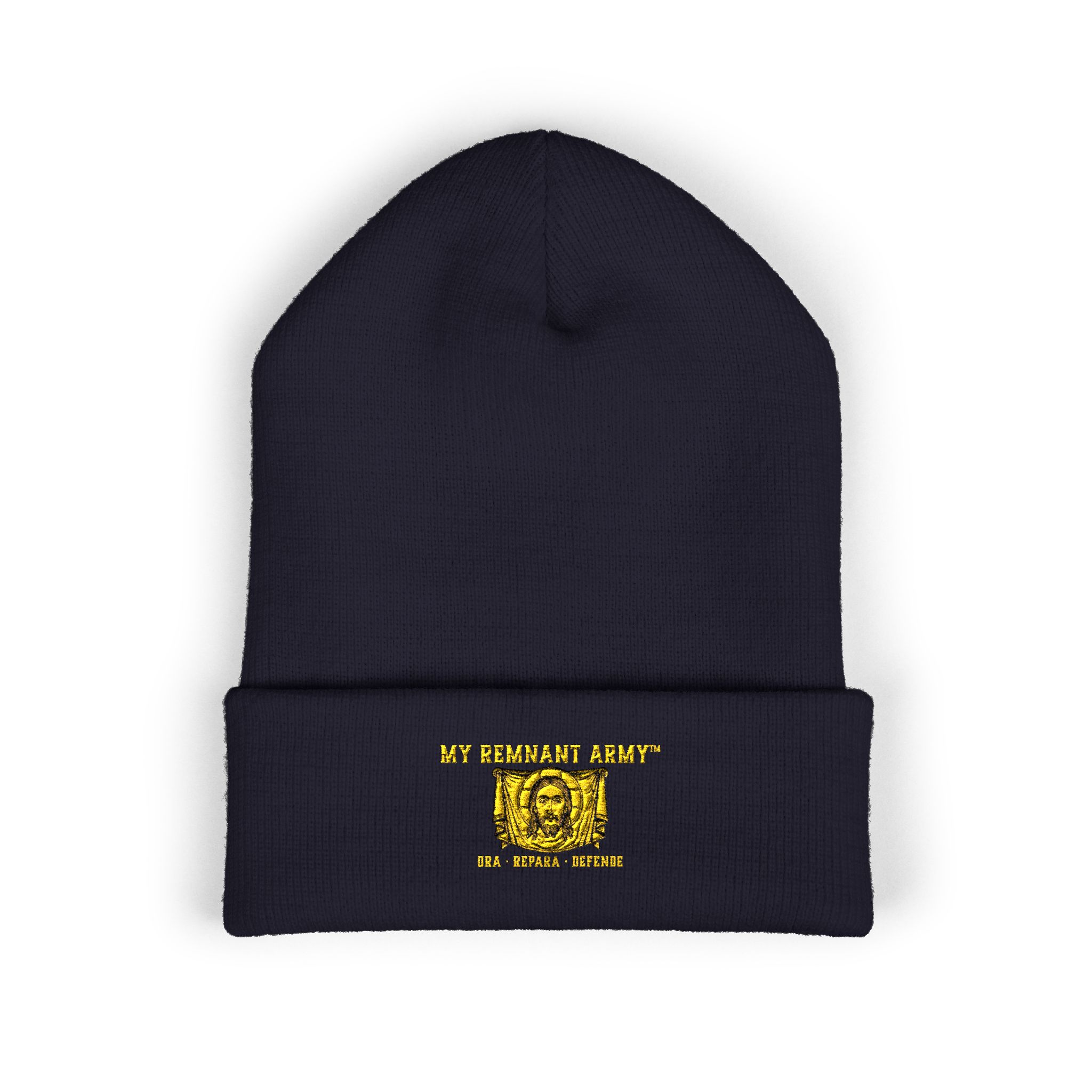 Embroidered Gold Crest Beanie — Classic Cuffed Knit Hat - Image 13