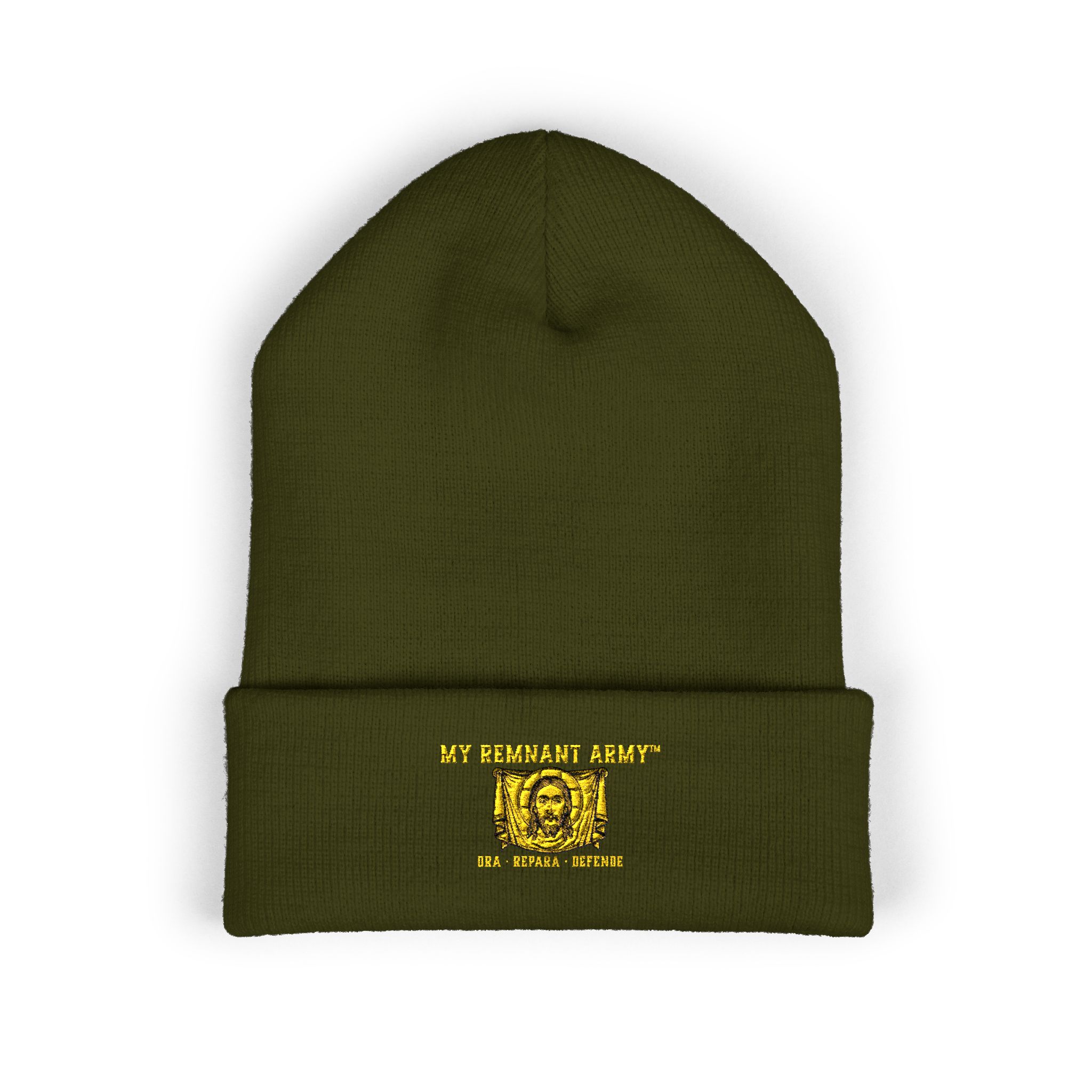 Embroidered Gold Crest Beanie — Classic Cuffed Knit Hat - Image 5