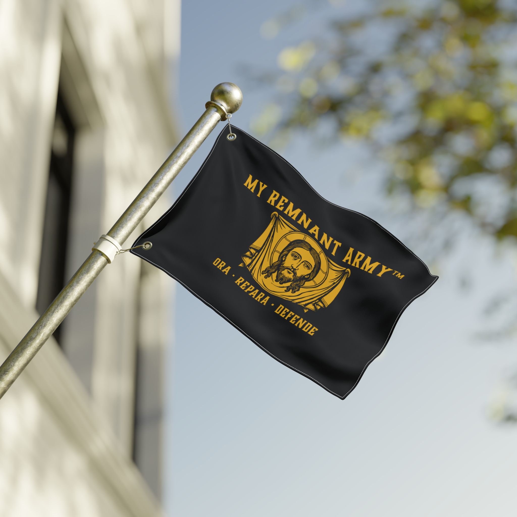 Double-Sided Flag — "My Remnant Army" Holy Face of Jesus / "Deus Vult" - Image 4