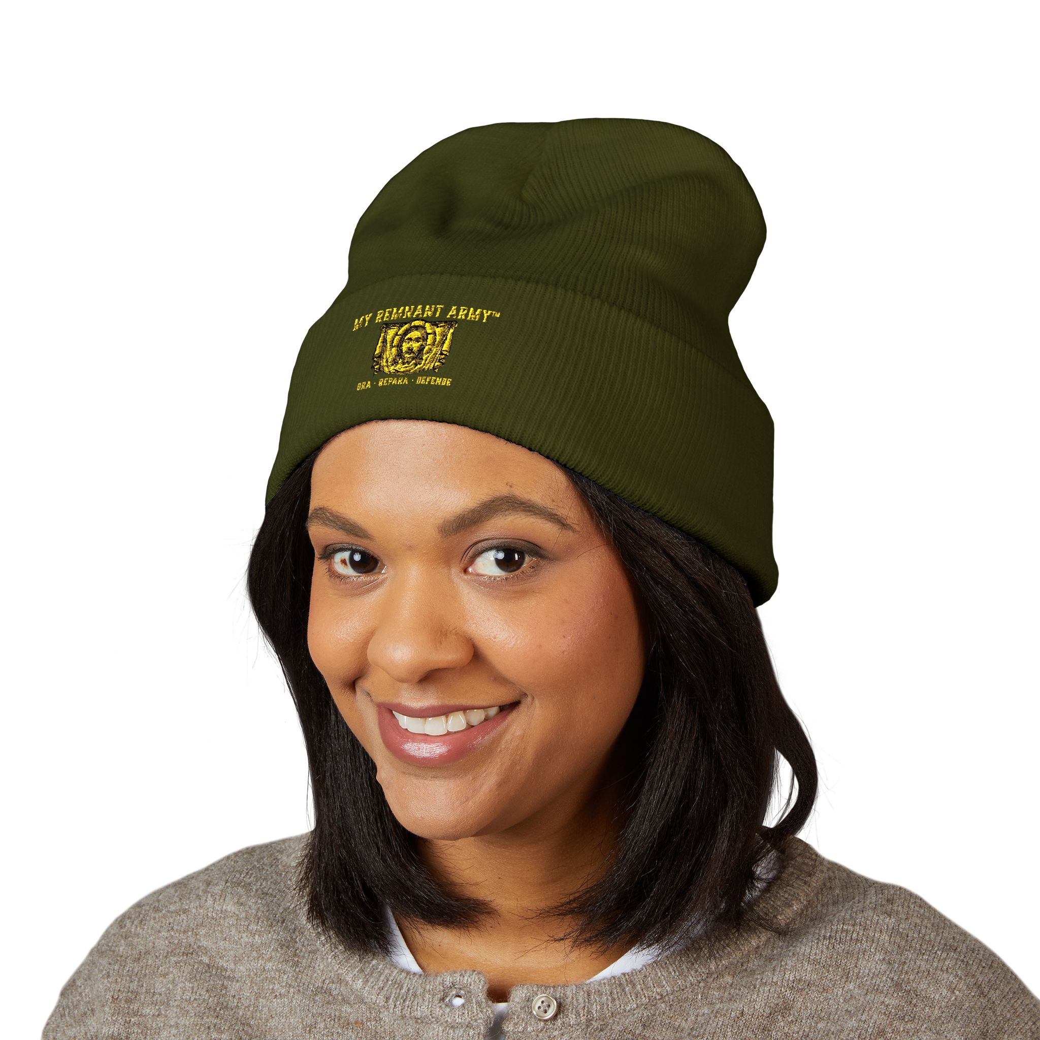 Embroidered Gold Crest Beanie — Classic Cuffed Knit Hat - Image 7