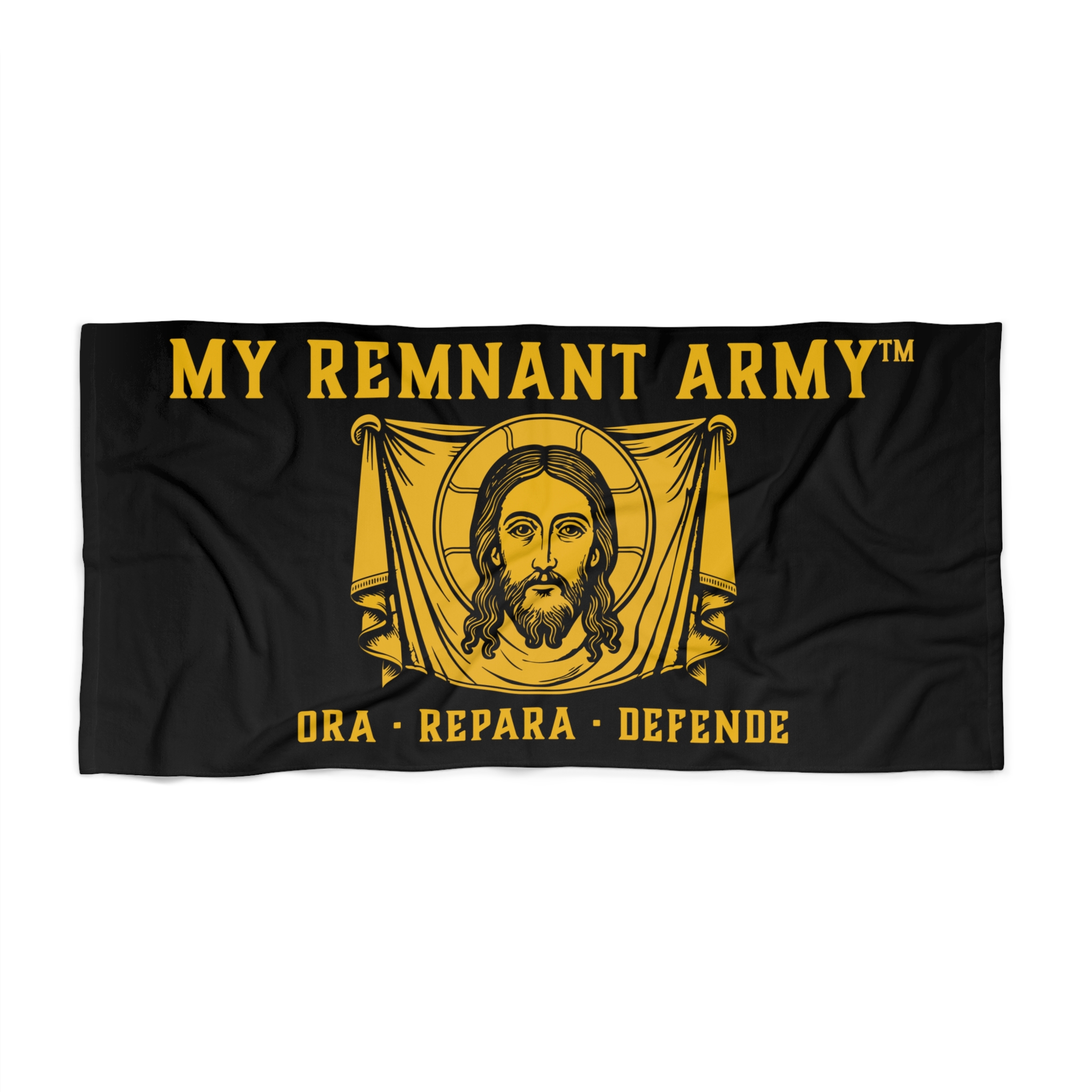 My Remnant Army Beach Towel — "Ora Repara Defende" Christian Jesus Design