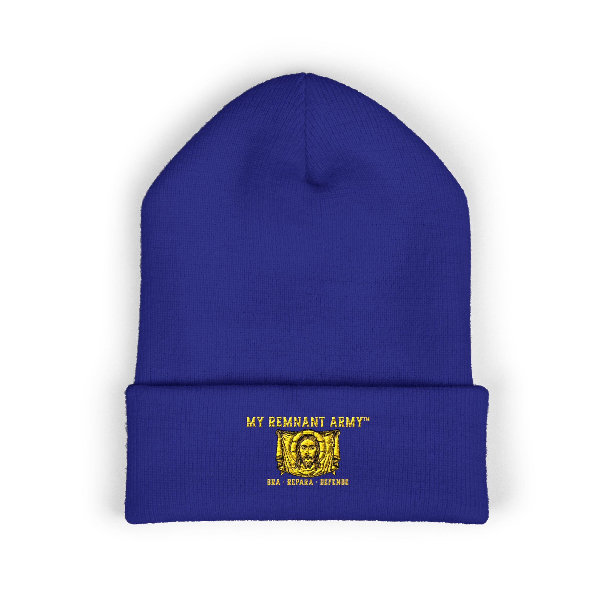 Embroidered Gold Crest Beanie — Classic Cuffed Knit Hat - Image 9