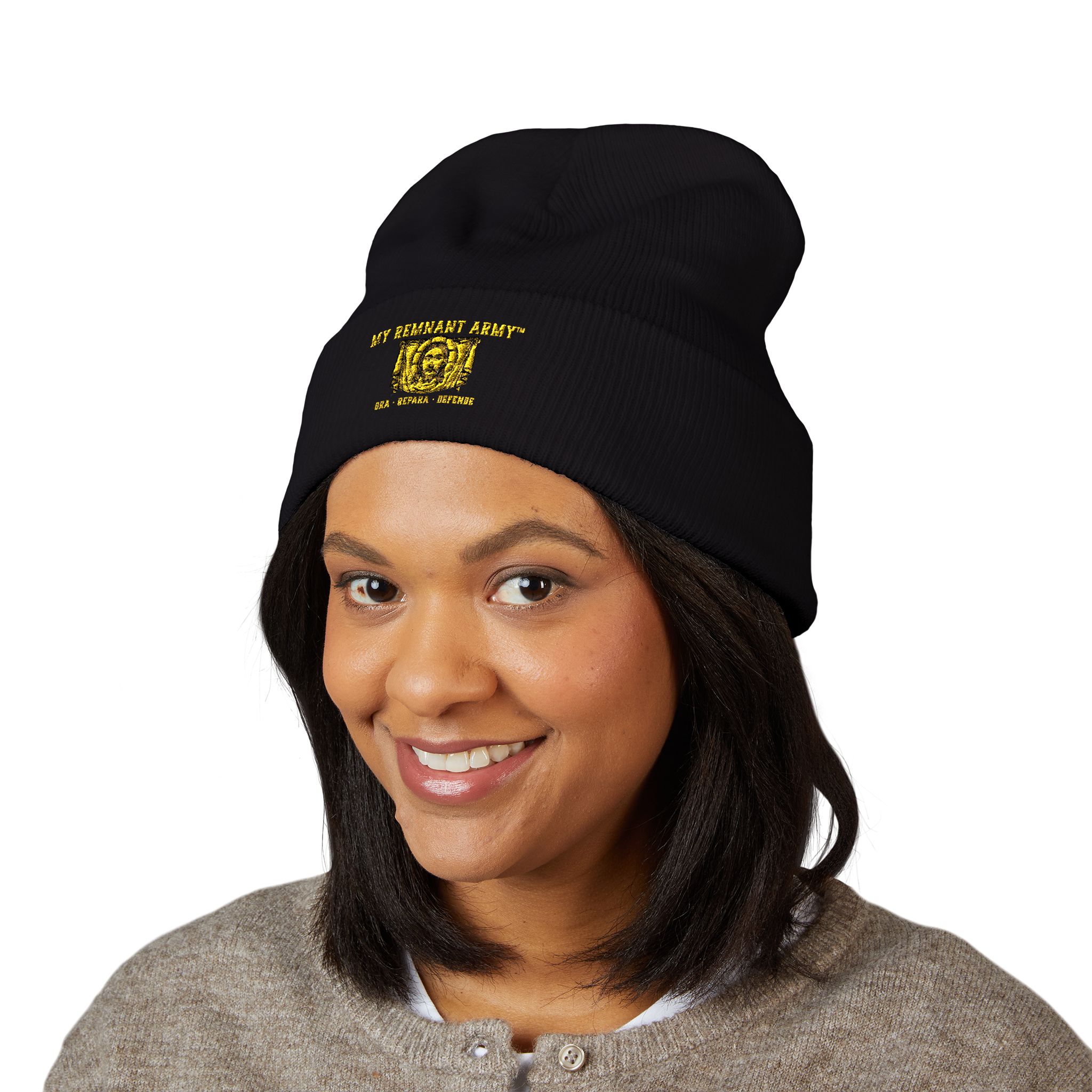 Embroidered Gold Crest Beanie — Classic Cuffed Knit Hat - Image 19