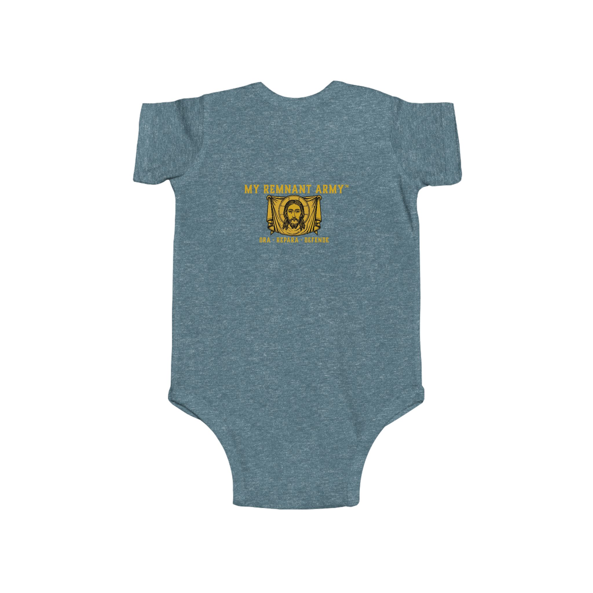 Infant Bodysuit — "Deus Vult" Gold Graphic Baby Onesie - Image 8