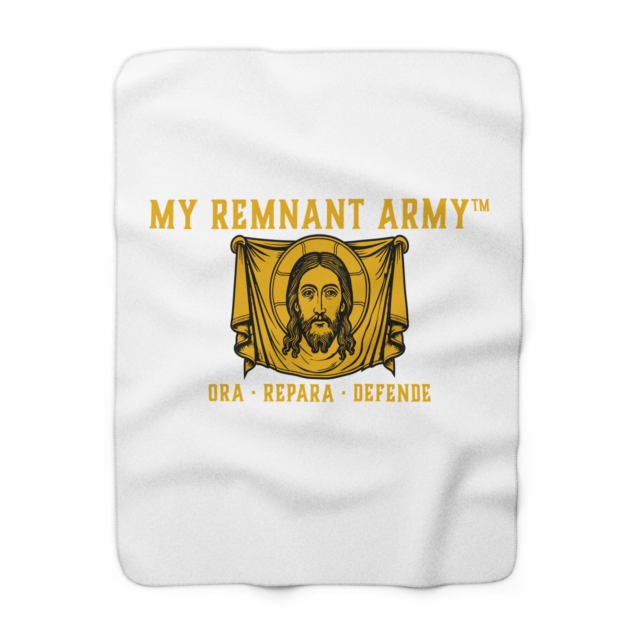 My Remnant Army Sherpa Fleece Blanket — 'Ora · Repara · Defende' Religious Throw