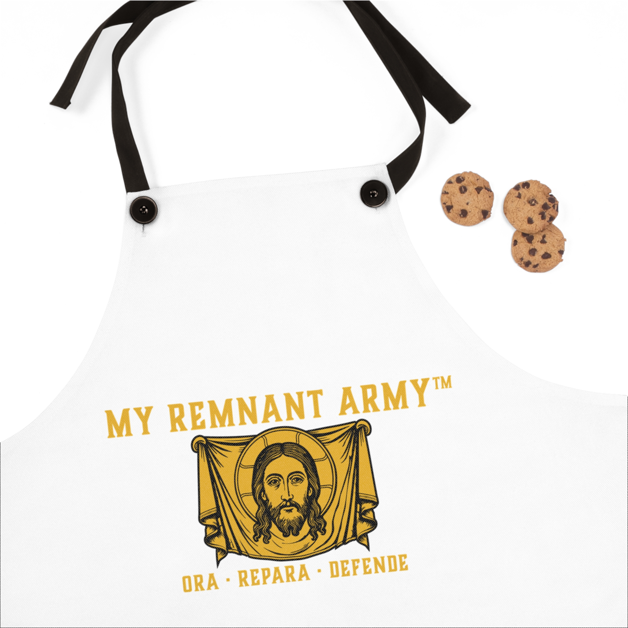My Remnant Army Apron — 'Ora, Repara, Defende' Religious Kitchen Apron - Image 2