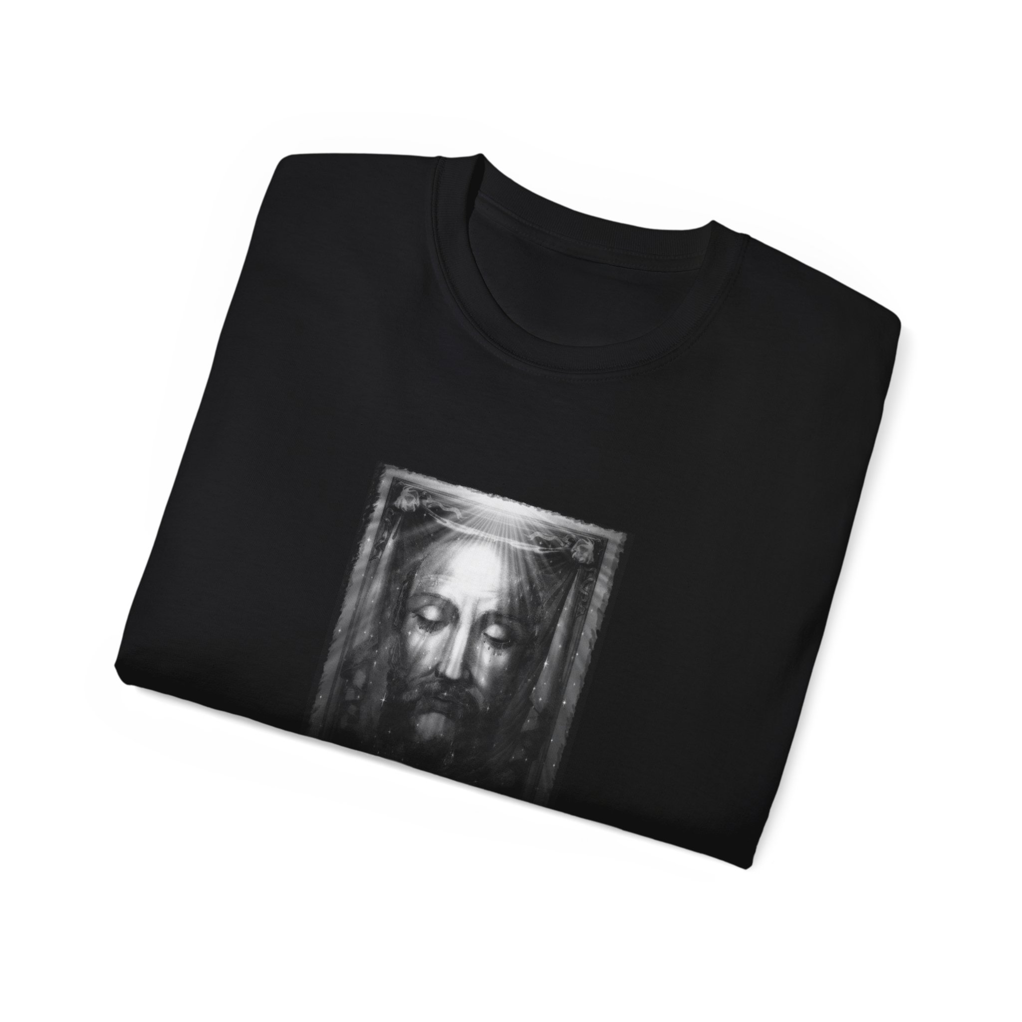 Holy Face Portrait Tee — Vintage Christ Image with Latin Quote - Image 8