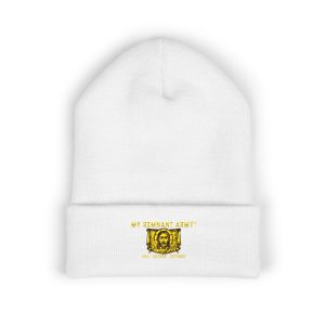 Embroidered Gold Crest Beanie — Classic Cuffed Knit Hat