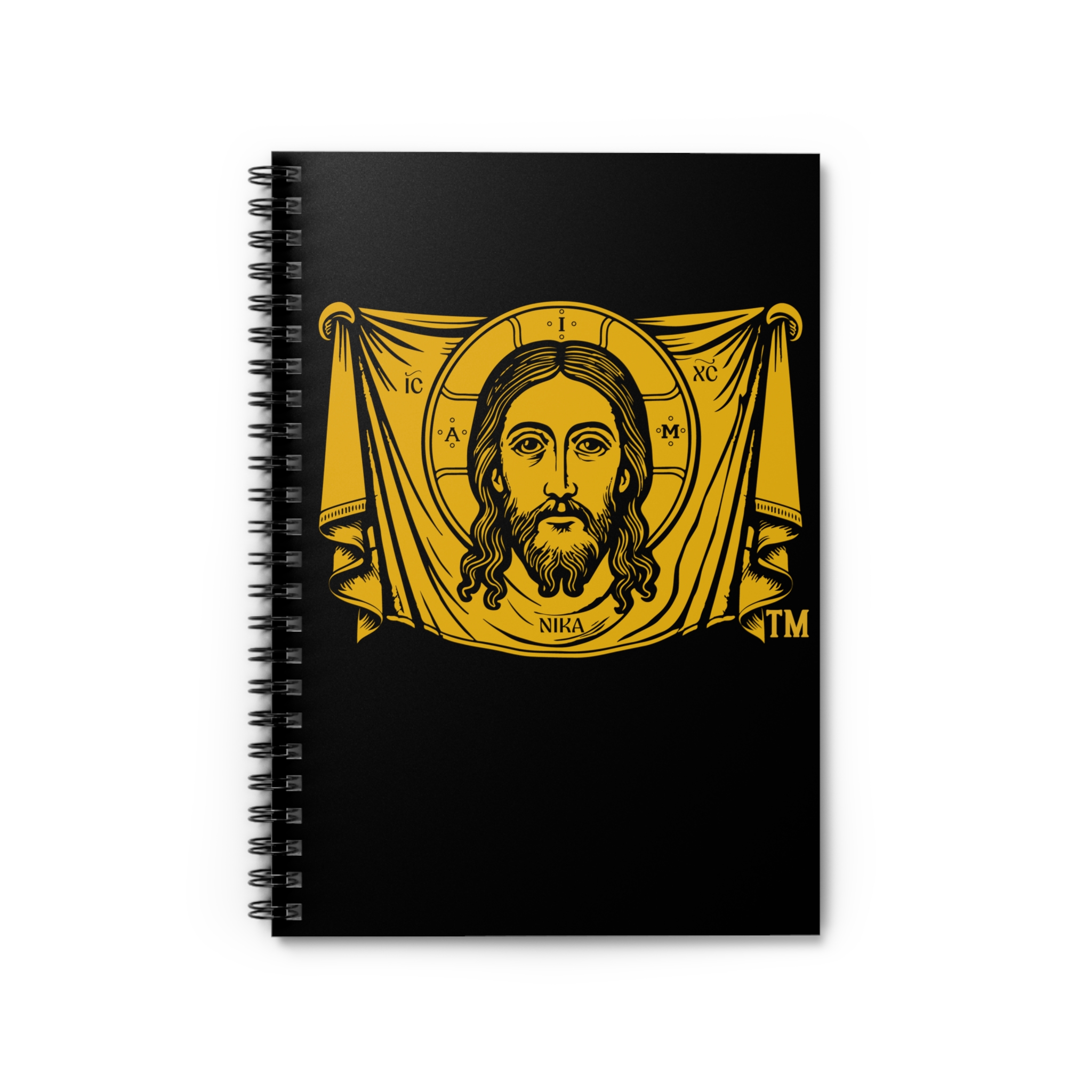 Christian Spiral Notebook — Icon of Christ (Gold on Black) — Ruled Journal for Prayer, Bible Study & Notes