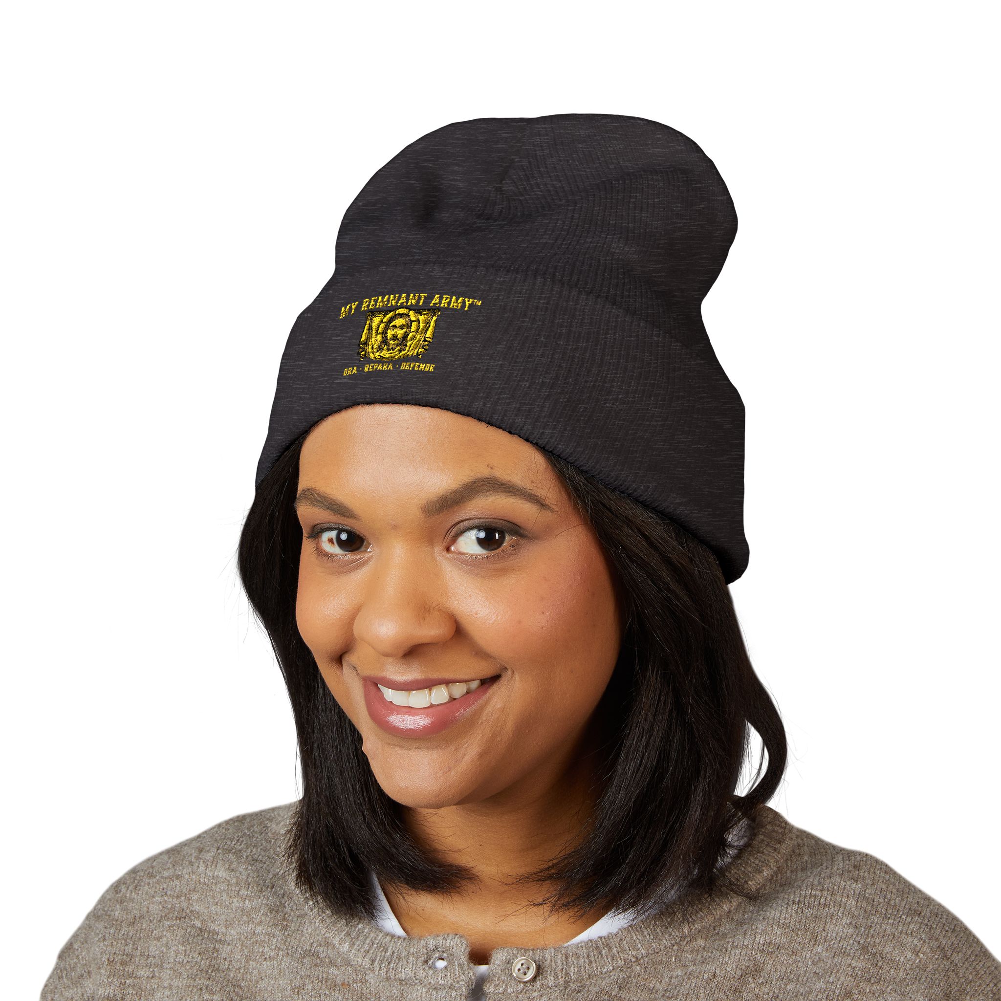 Embroidered Gold Crest Beanie — Classic Cuffed Knit Hat - Image 27